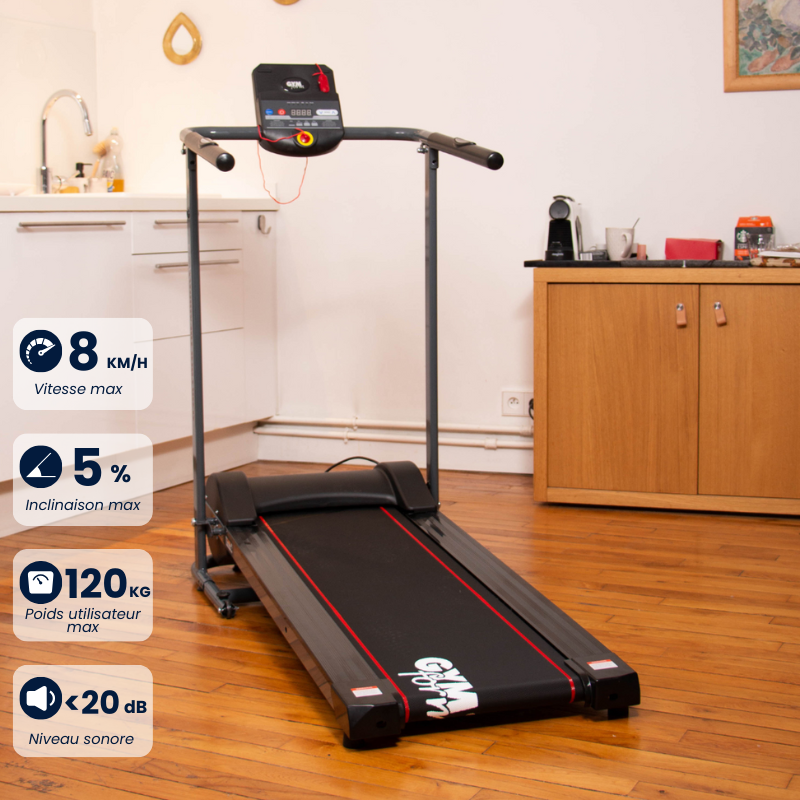 Tapis De Marche électrique YM – Pliable, Inclinaison Max 12%, Vitesse Max 14 Km/h, Avec Affichage LCD, Mesure Pouls, Timer
